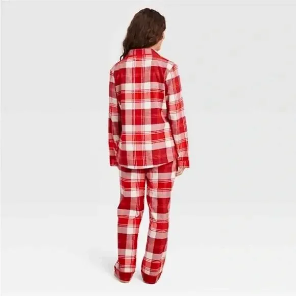 NWOT PJ Set Boxy Plaid Flannel Oversized Cozy Comfy Red Cream Plus Size 3x - Picture 2 of 9
